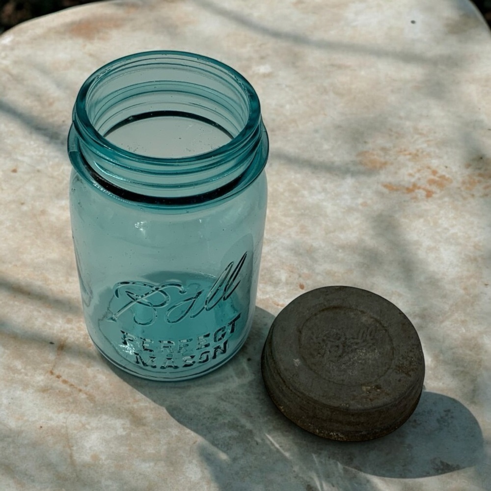 Ball Perfect Mason Glass Jar 1923-33 Pint Size #5 Aqua Blue With Zinc Metal Lid - Picture 9 of 9